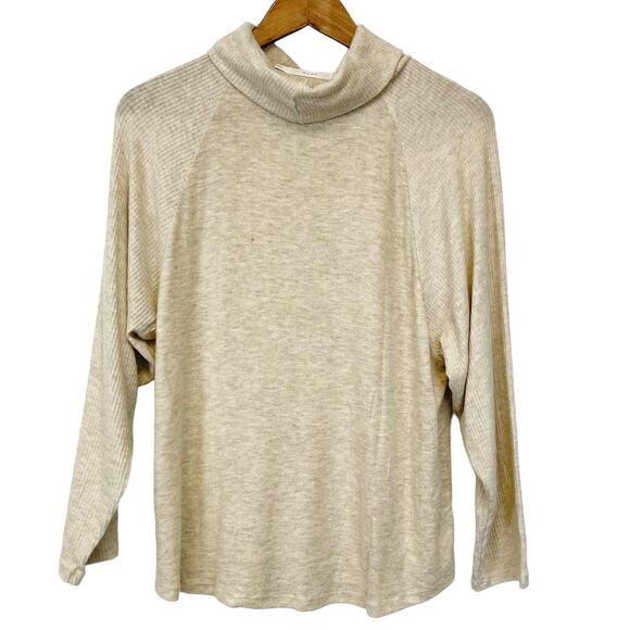 Lush Knit Top Sweater Womens Medium Turtleneck Oatmeal Minimalist Lagenlook Fall - Picture 2 of 6